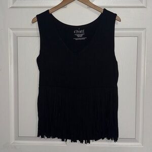 Cowgirl Hardware Black Sleeveless Fringe Top - size L